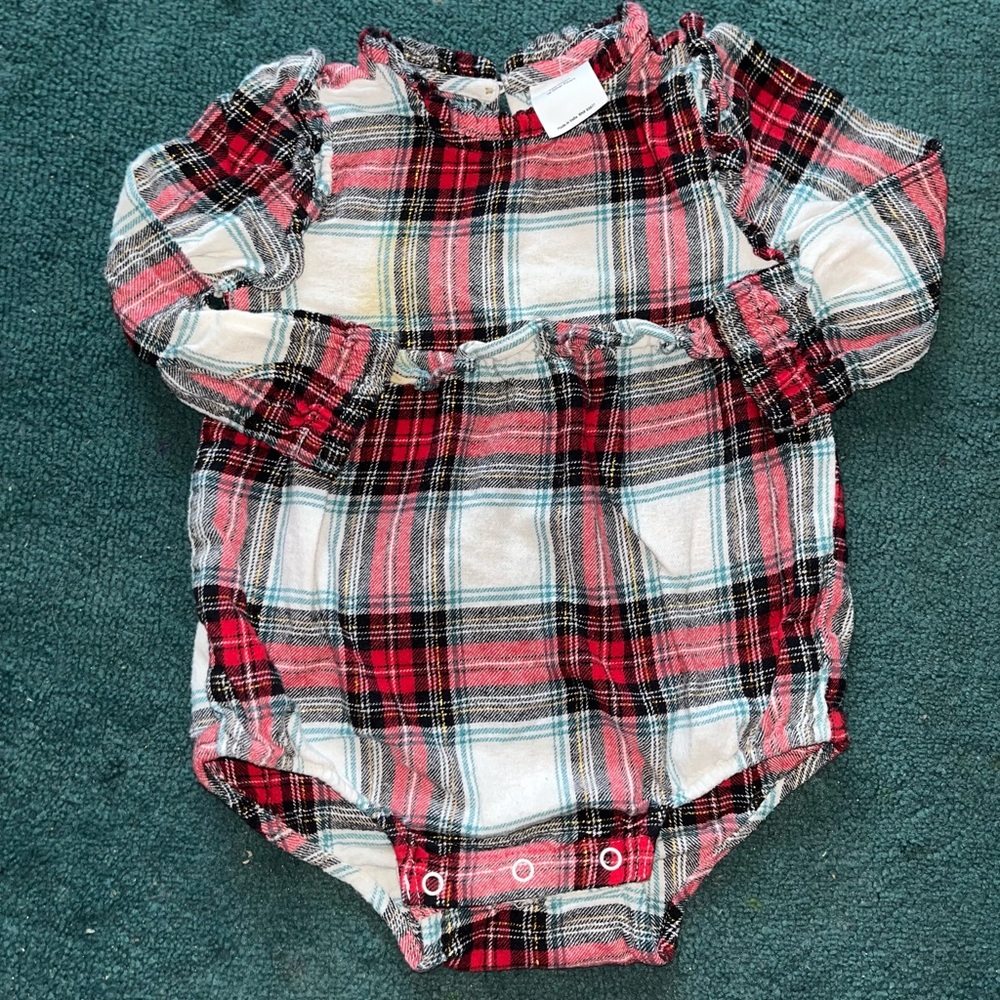 okie dokie Red Plaid Girls Long-Sleeve Bodysuit